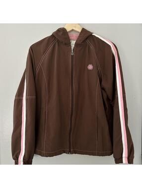 Green Tea brown and pink track jacket with embroidered logo